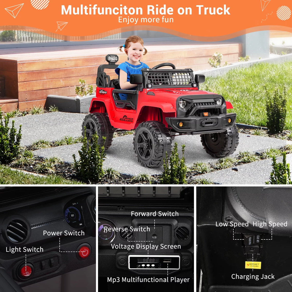 12V Electric Ride on Toy Car with Remote Control V53000