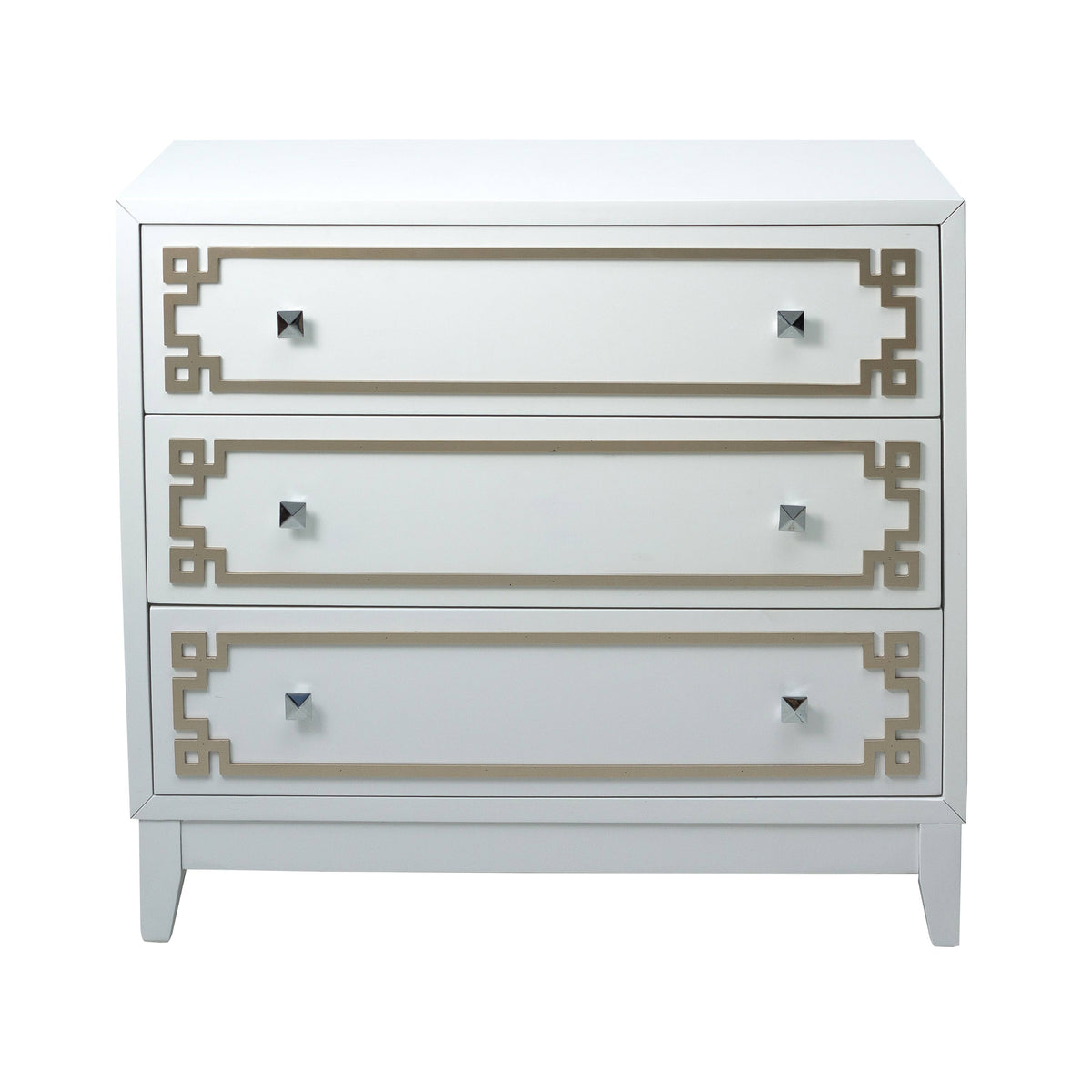 White Bachelors Chest with Metallic Geometric Overlay B6256