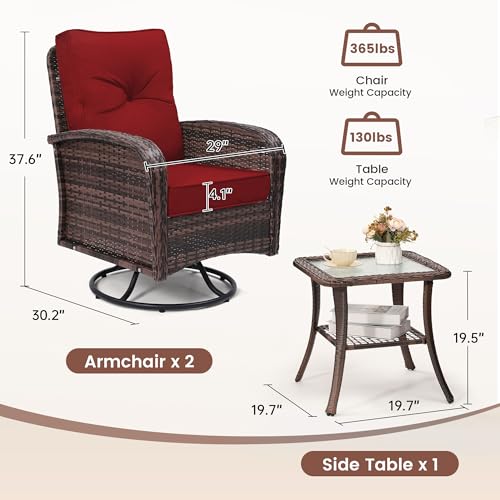 3 Piece Rattan Wicker Bistro Set with Glass Top Table W298