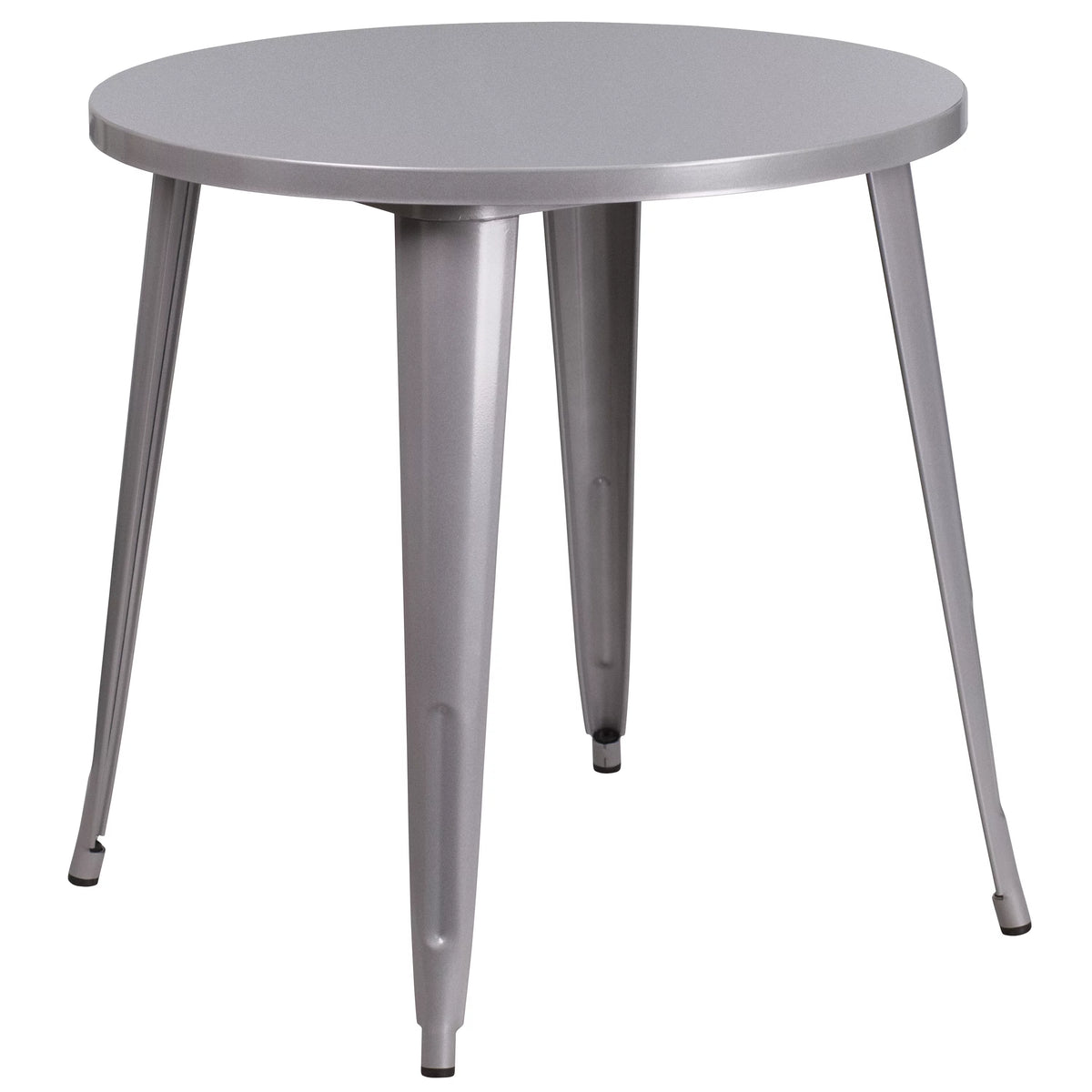30" Round Silver Metal Indoor-Outdoor Table Set with 2 Cafe Chairs X3524