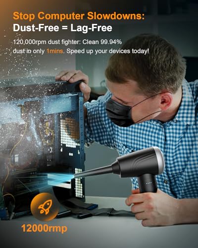 11-in-1 Compressed Air Duster, 3-Gear Adjustable 120000 RPM Electric Air Duster with LED Light, 9000mAh Cordless M2480