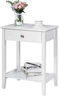 White 2-Tier Wooden Nightstand with Drawer R9357