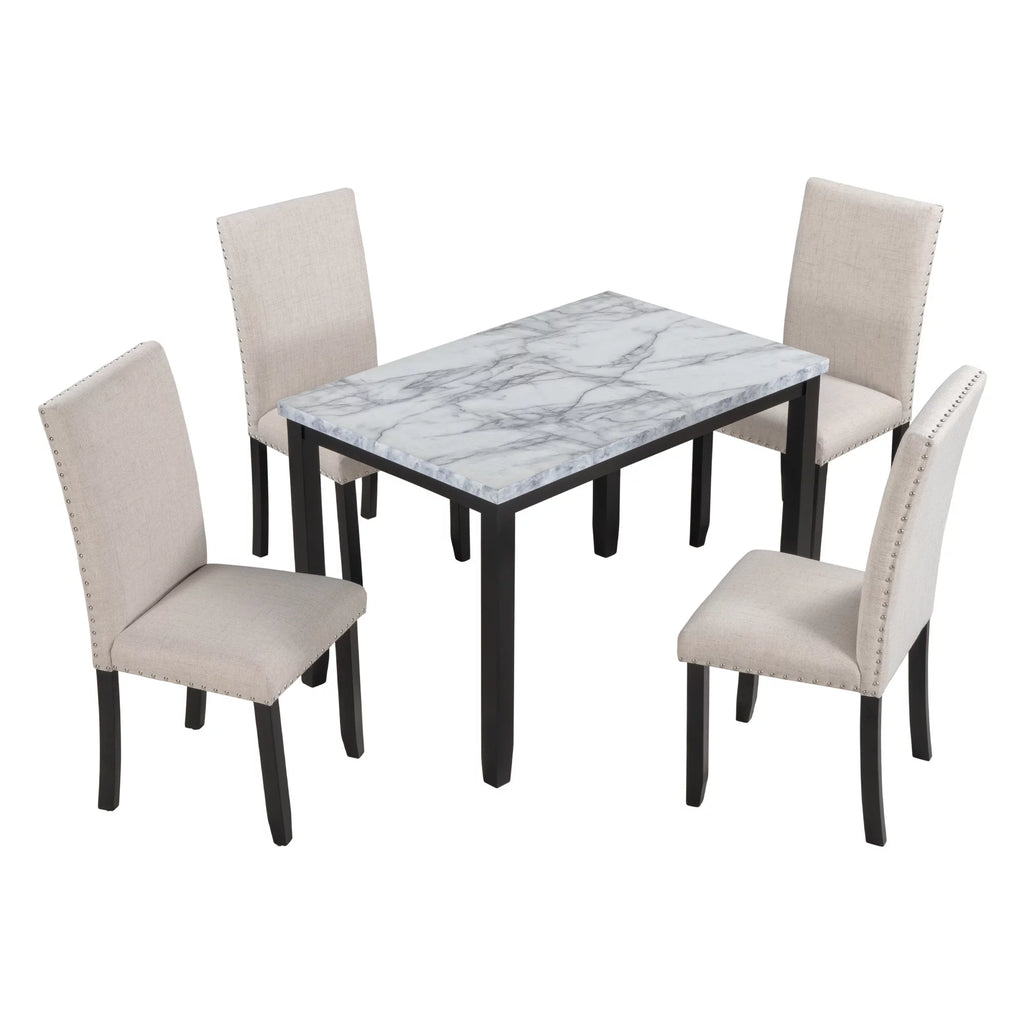 Faux Marble 5-Piece Dining Set with Cushion Chairs O521