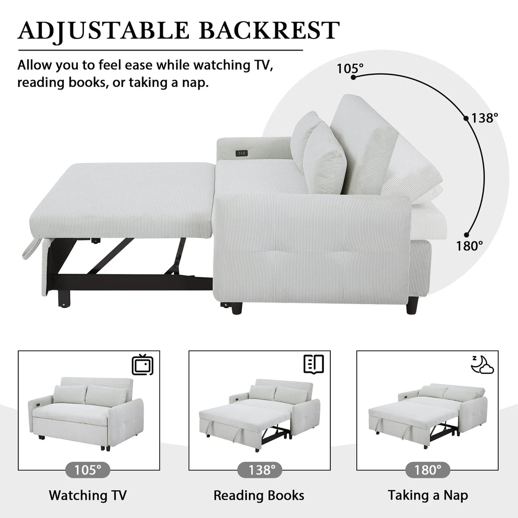 2-Seater Pull-Out Sofa Bed with Adjustable Backrest and USB Port F462546