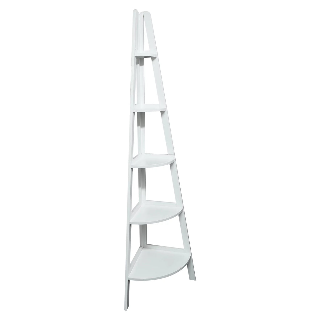 5-Shelf Corner Ladder Bookcase White I8441