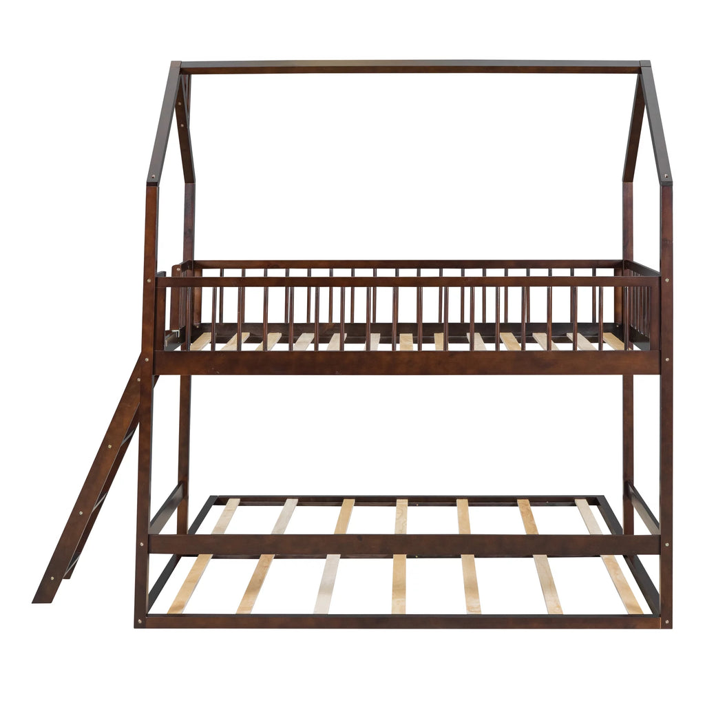 Twin Over Twin House Bunk Bed with Trundle and Roof N41318