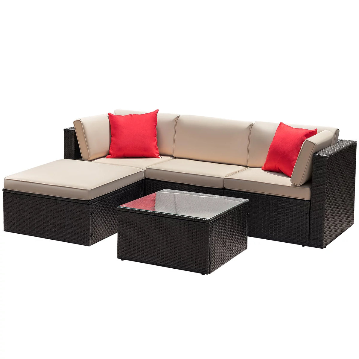 5 Pieces PE Rattan Wicker Patio Sectional Set with Table E8805