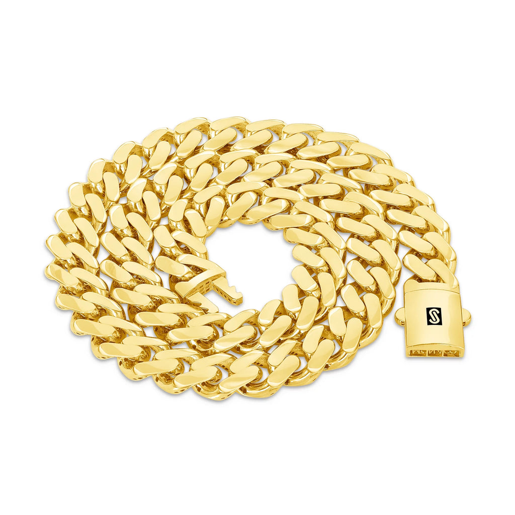 14k Yellow Gold 13mm Cuban Link Chain Necklace Z547