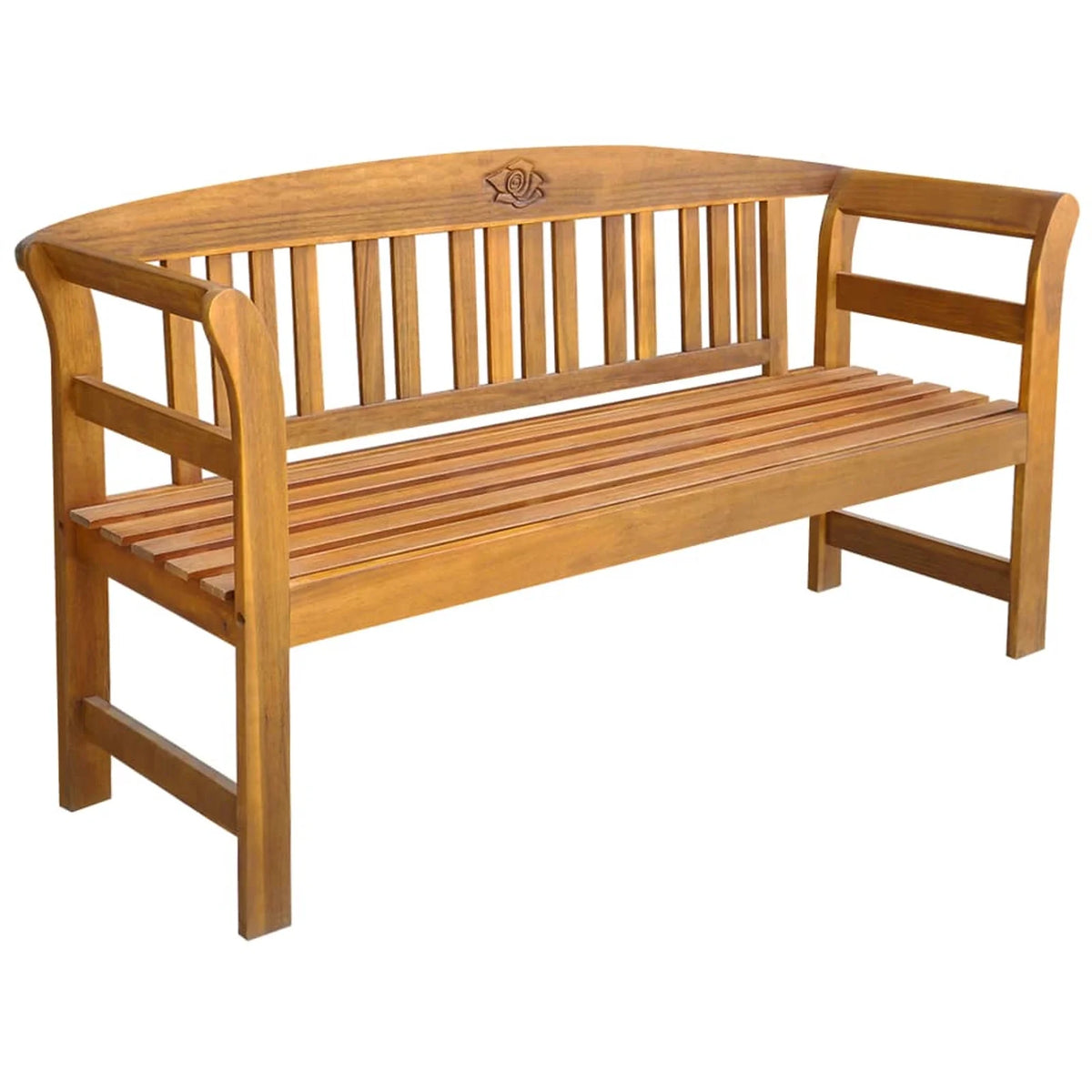 61.8 Inches Acacia Wood Garden Bench with Backrest and Curved Armrest J6251