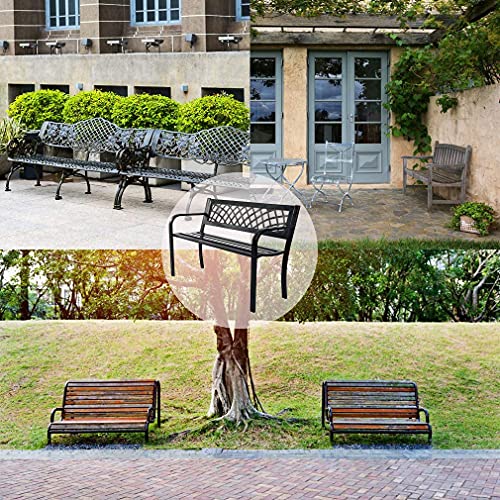 Black Iron Steel Patio Bench with Mesh Pattern A38030