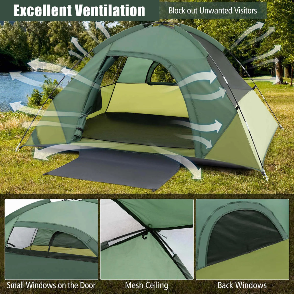 2-person Camping Tent with Rain Fly Carrying Bag V726