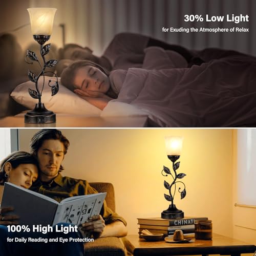 Touch Table Lamp with USB Charging Ports 3 Way Dimmable Amber Glass Lampshade P598