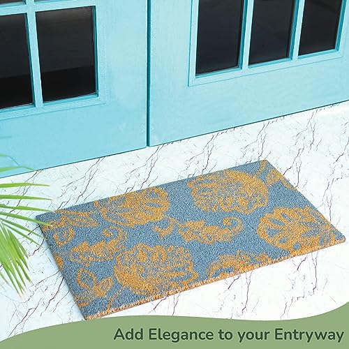 Blue Floral Print Coir Door Mat X931