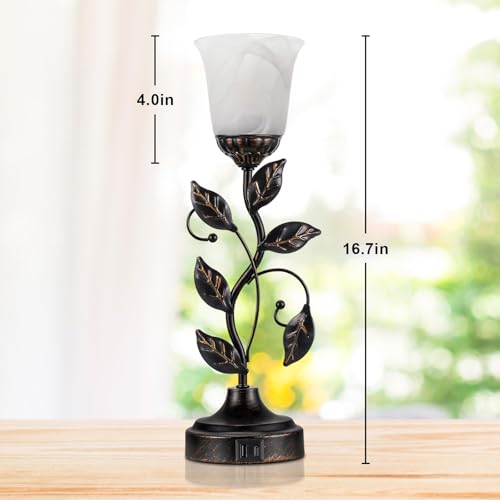 Touch Table Lamp with USB Charging Ports 3 Way Dimmable Amber Glass Lampshade P598