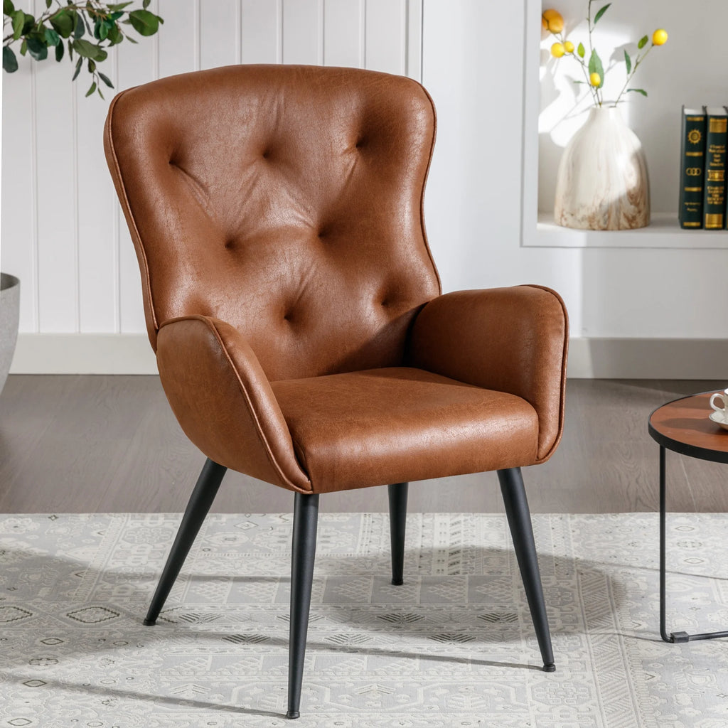 Faux Leather High Back Accent Chair with Metal Legs Z8019