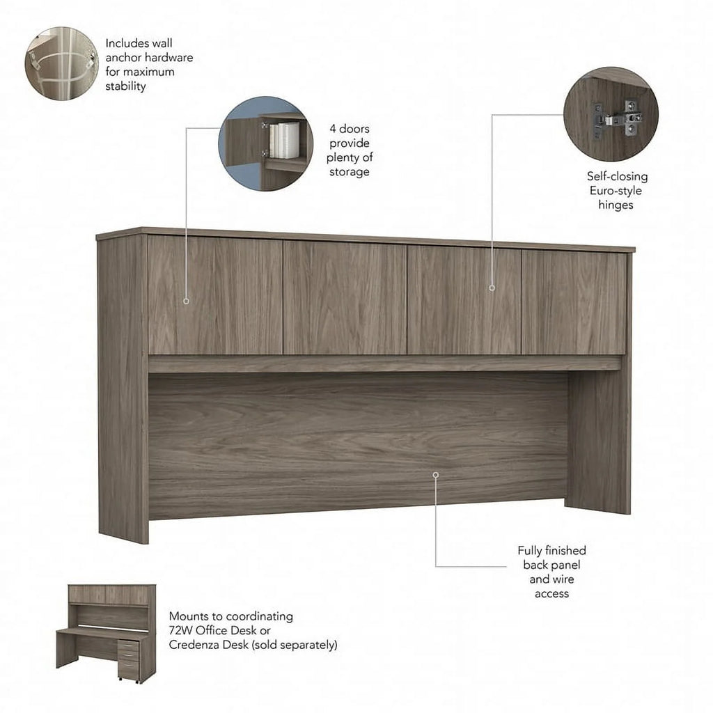 72W Engineered Wood L Desk with Hutch and Drawers A12173