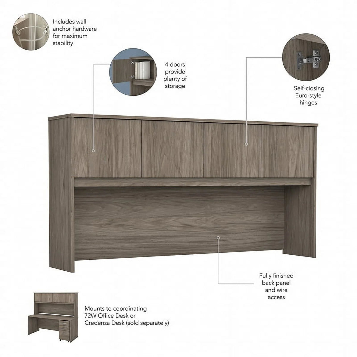 72W Engineered Wood L Desk with Hutch and Drawers A12173