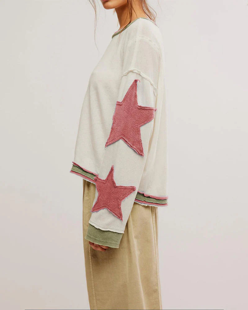 Round Neck Hooded Loose Star Hoodie P693338