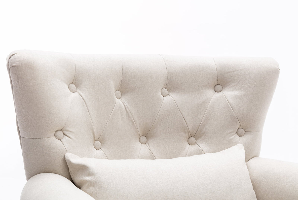 Beige Linen Tufted Accent Chair with Pillow W279