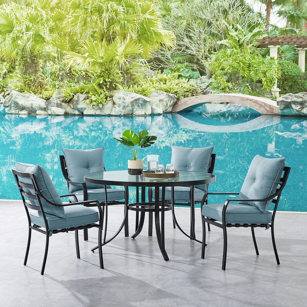 5-Piece Dining Set with 4 Chairs and Glass-Top Table H1652