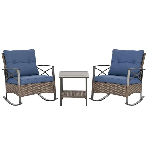 3 Piece Wicker Patio Rocking Chair Set with Coffee Table H127