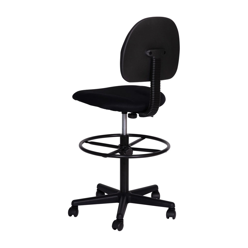 Black Fabric Mid-Back Drafting Chair with Footring B848304