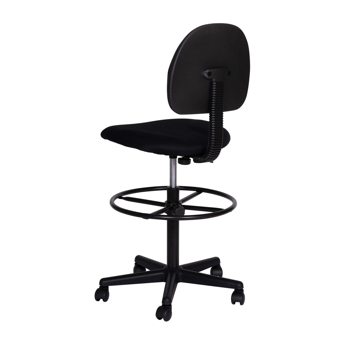 Black Fabric Mid-Back Drafting Chair with Footring B848304