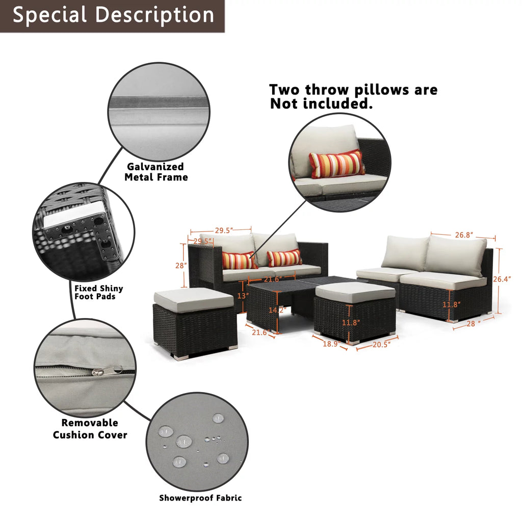 8 PCS Patio Furniture Set Sectional Sofa with Ottoman Coffee Table Q16942