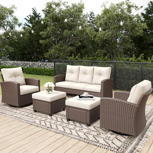 4 Piece Wicker Patio Furniture Set with Fire Pit Table D949