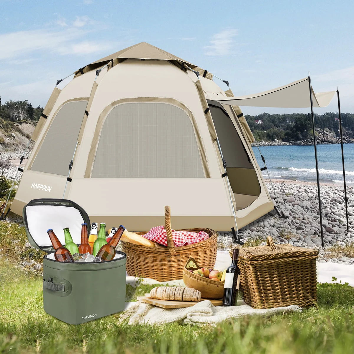 6-8 Person Waterproof Tent with Rain Fly and Carrying Bag T84228