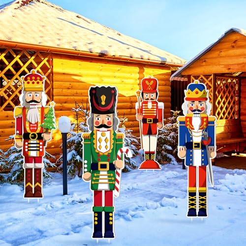 4 Pcs Large Nutcracker Yard Sign with 16 Stakes Christmas Yard Decorations L458