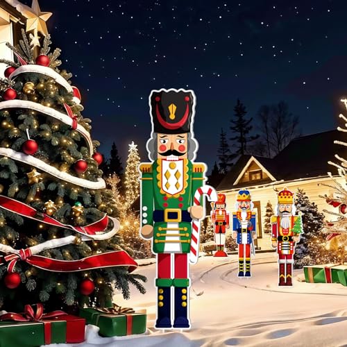 4 Pcs Large Nutcracker Yard Sign with 16 Stakes Christmas Yard Decorations L458