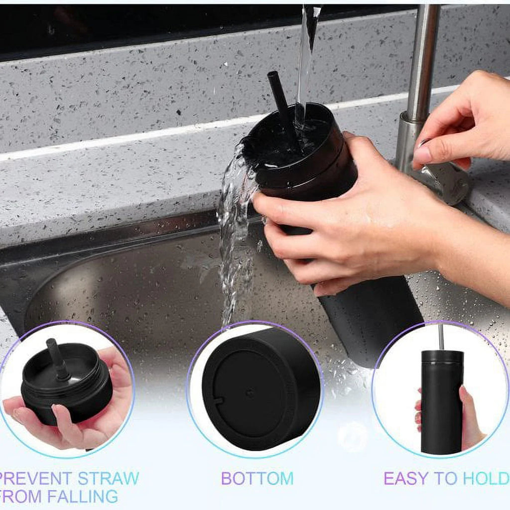 16oz Tumbler with Lid and Straw Double Wall Plastic Cup BPA Free P2383