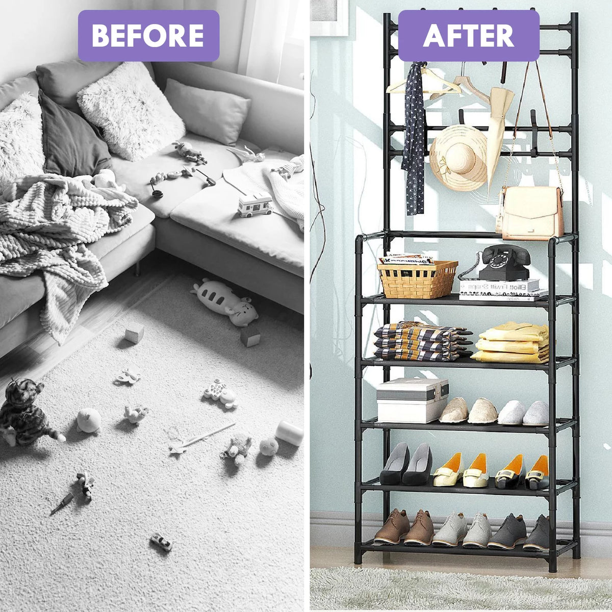 Entryway Bench with Coat Rack and Shoe Bench I215883