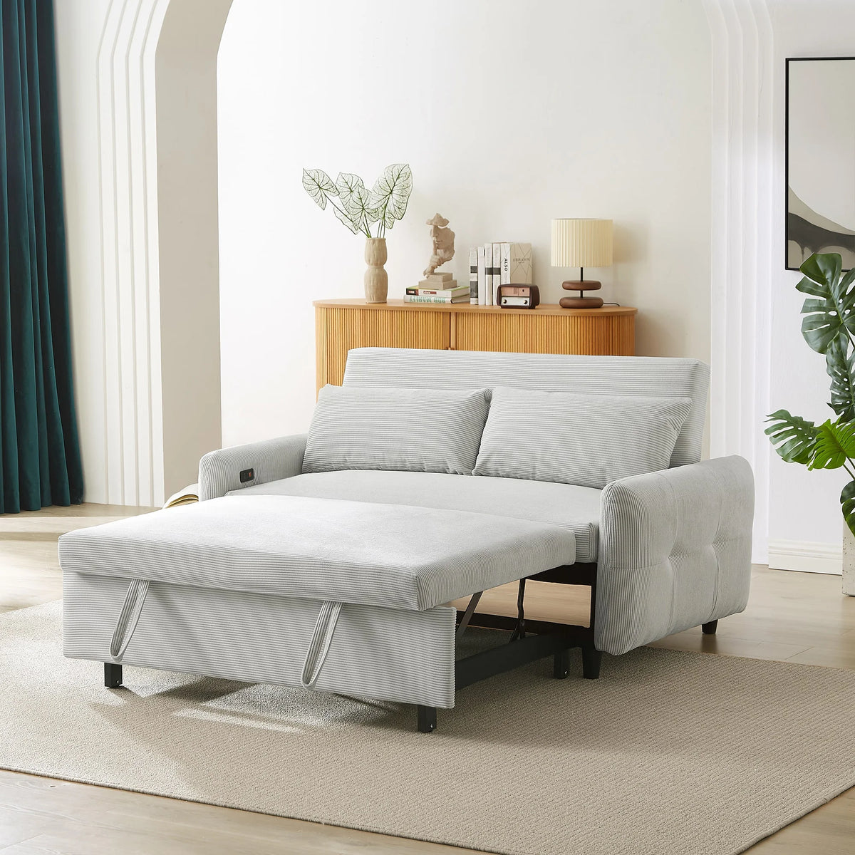 2-Seater Pull-Out Sofa Bed with Adjustable Backrest and USB Port F462546