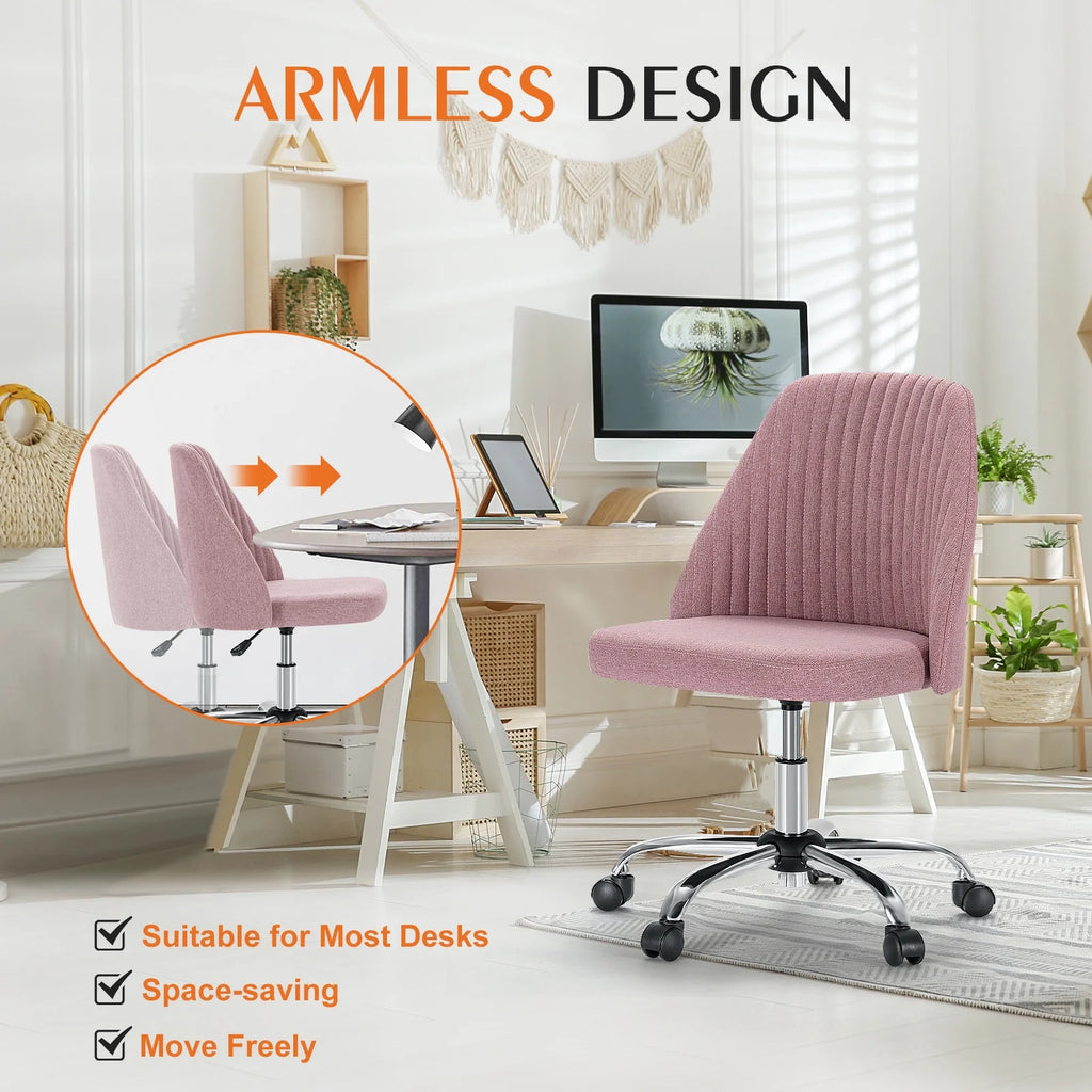 Pink Adjustable Swivel Armless Desk Chair with Wheels U496153