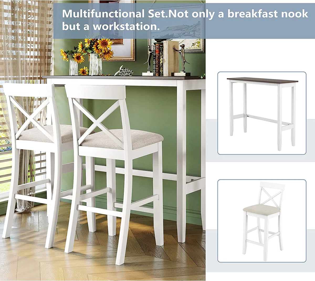3 Piece Wood Dining Table Set with Upholstered Chairs L5386