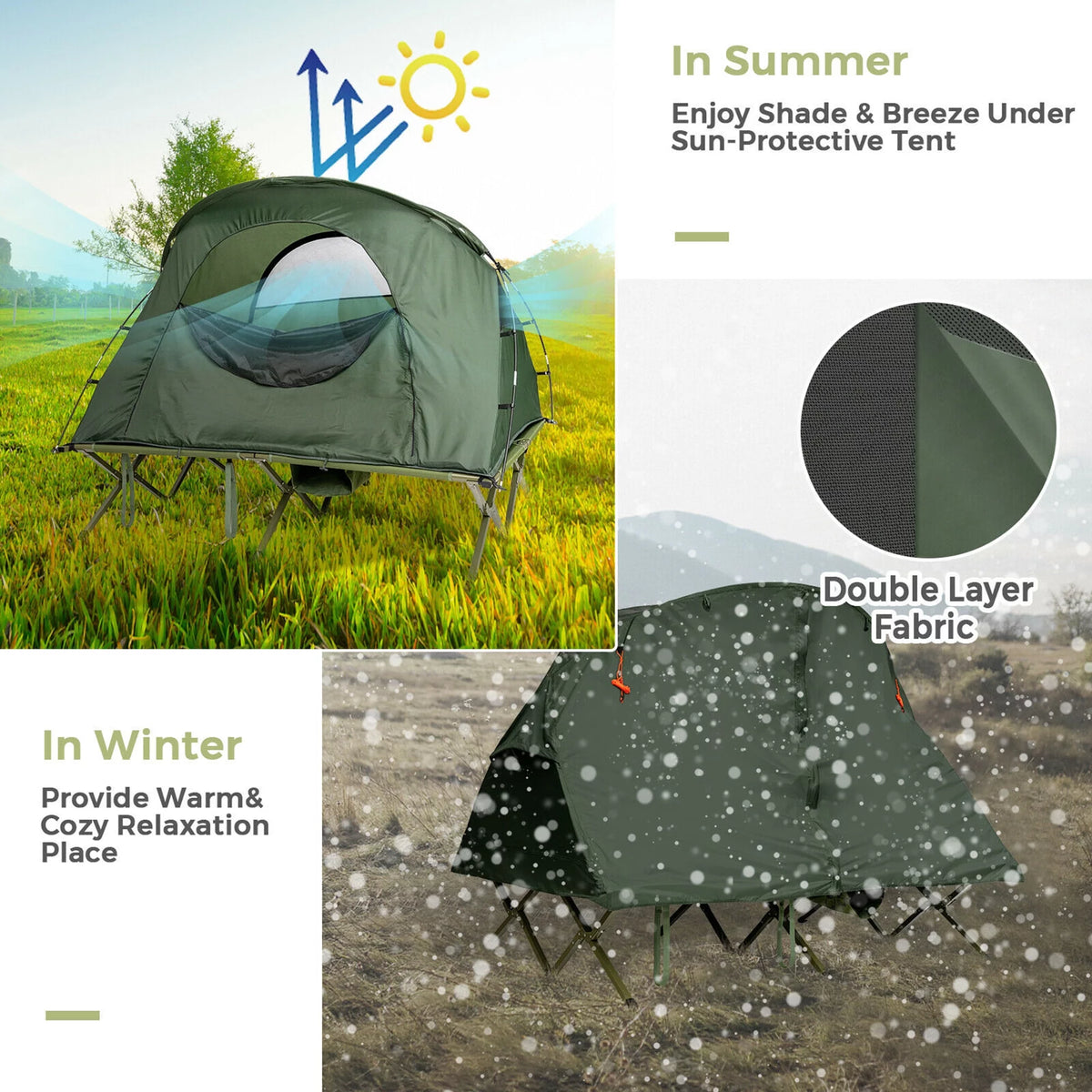 2-Person Elevated Camping Tent Cot with External Cover Green C8811