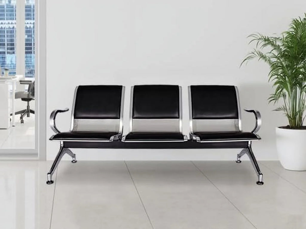 Black 3-Seat PU Leather Reception Chairs with Arms X65266