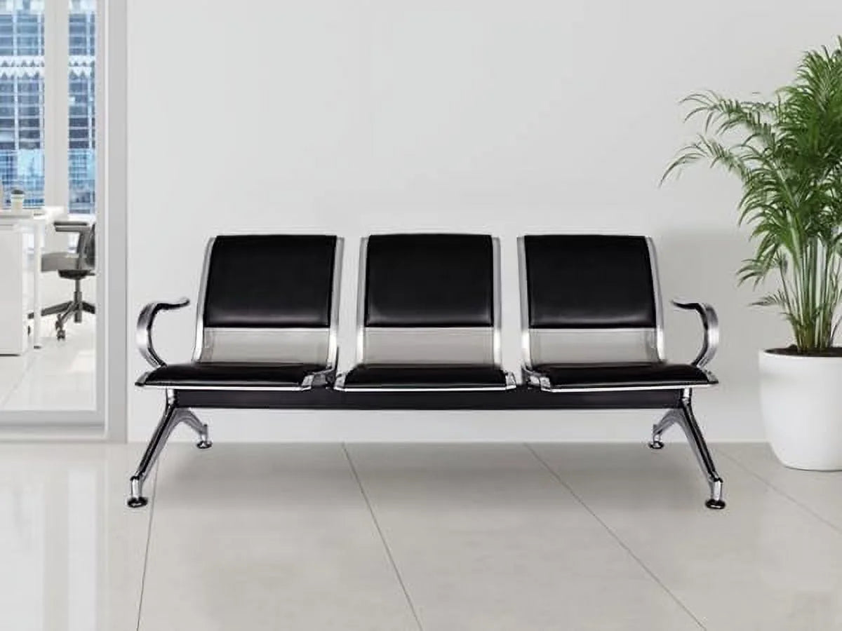Black 3-Seat PU Leather Reception Chairs with Arms X65266