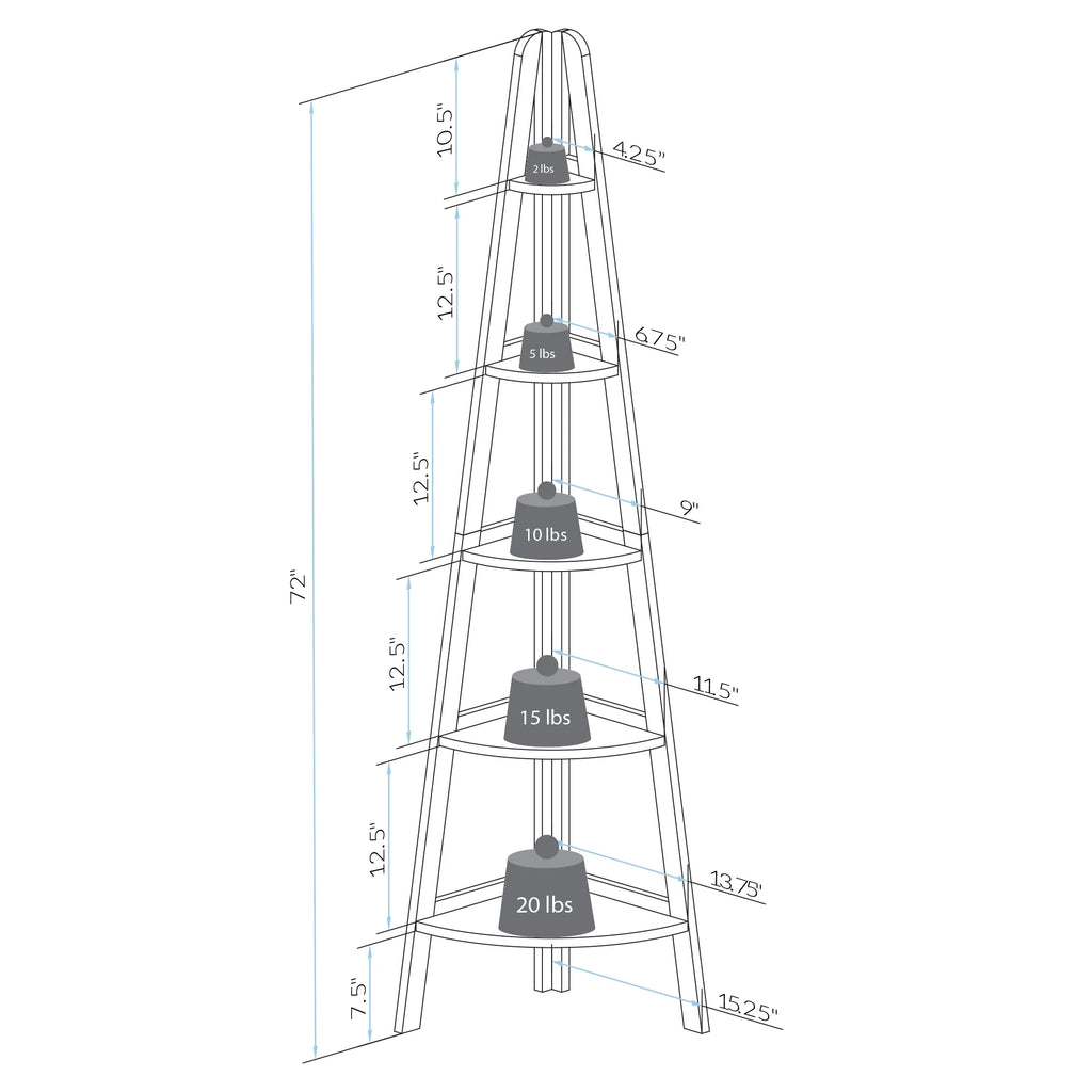 5-Shelf Corner Ladder Bookcase White I8441