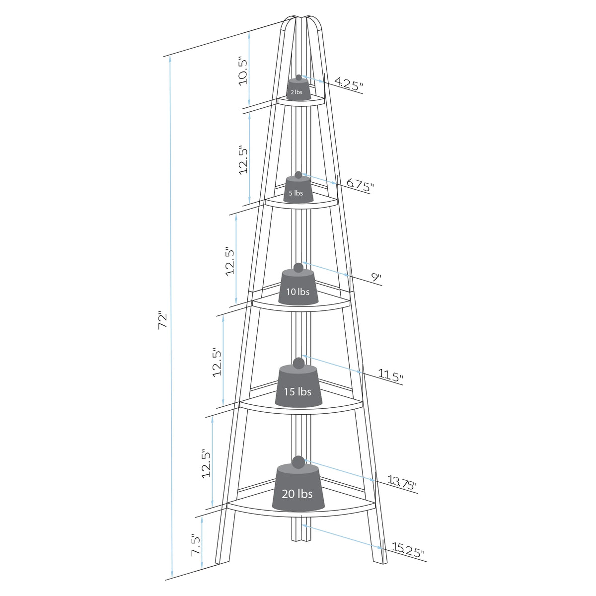 5-Shelf Corner Ladder Bookcase White I8441