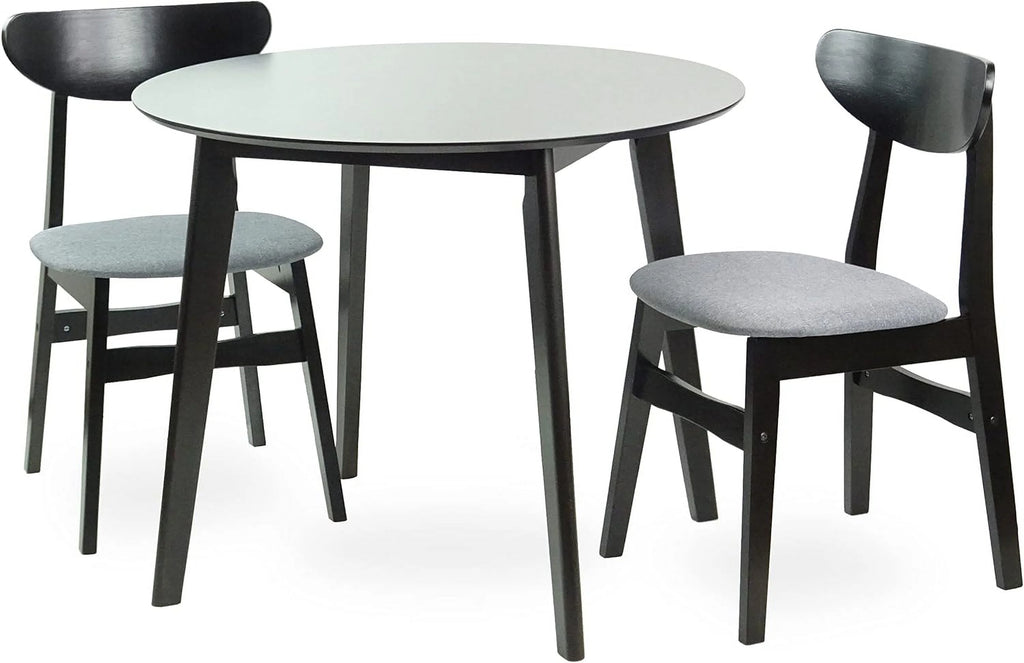 Set Of 3 Round Dining Table And 2 Side Chairs Solid Wood Padded Seat U3164