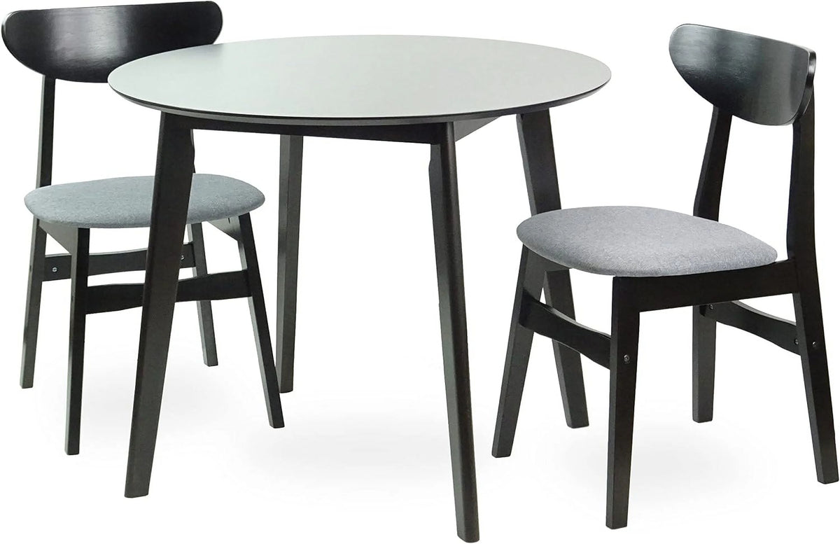 Set Of 3 Round Dining Table And 2 Side Chairs Solid Wood Padded Seat U3164