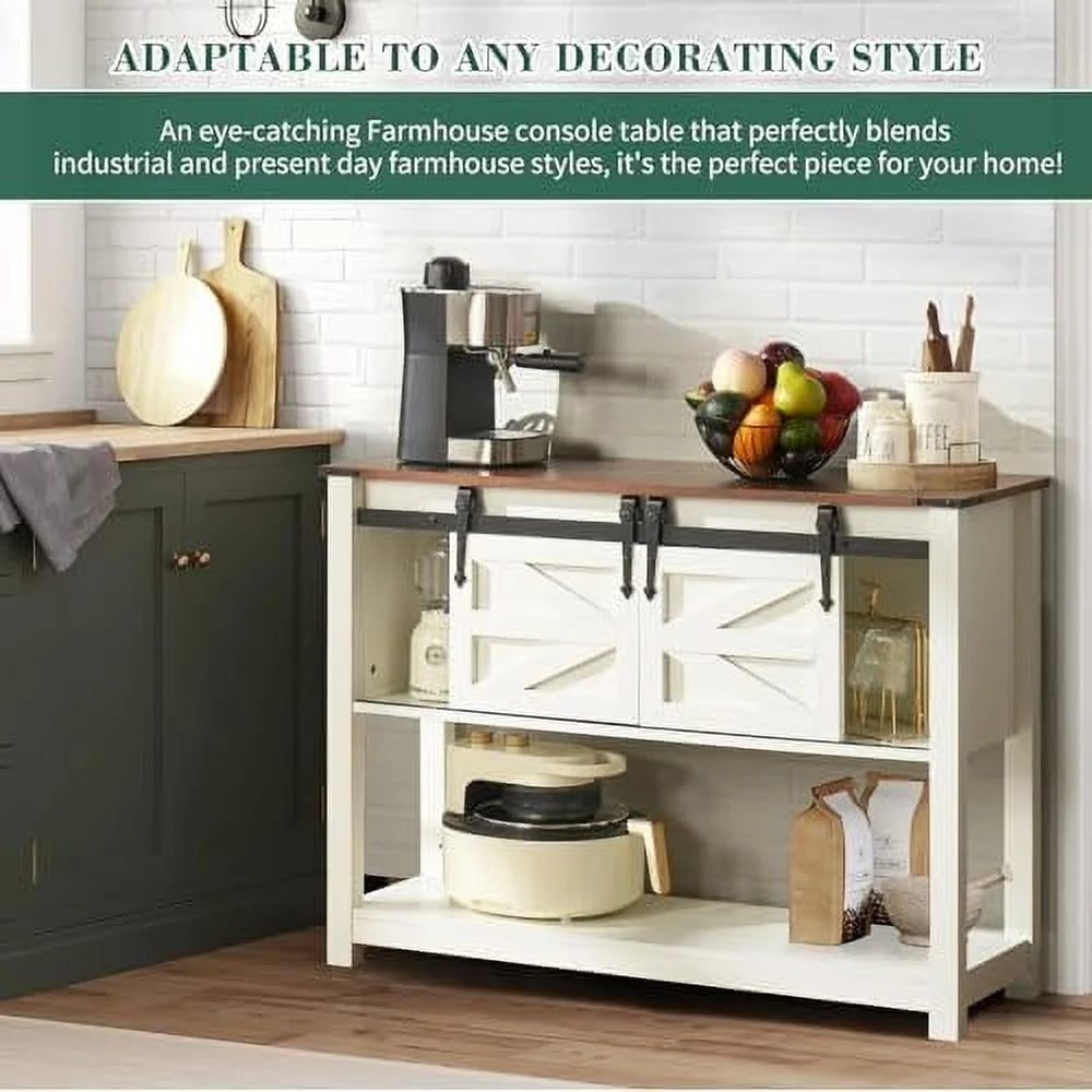43 Inch Brown Console Table with Sliding Barn Doors C76607