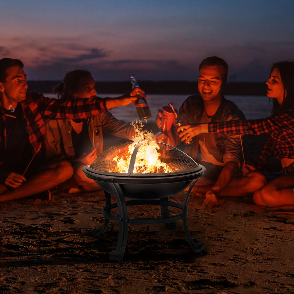 22 inch Portable Wood Burning Fire Pit with Spark Screen A93690