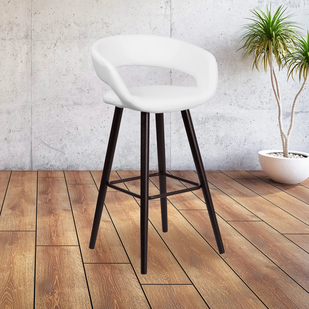 Cappuccino Wood Barstool with White Vinyl M69717