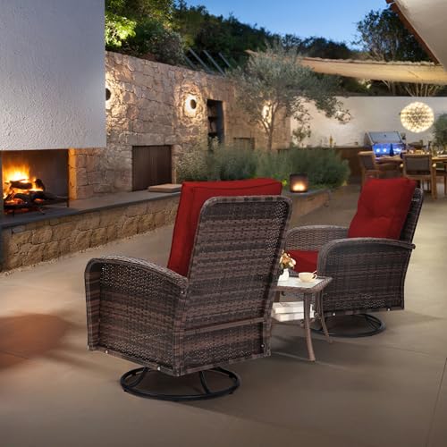 3 Piece Rattan Wicker Bistro Set with Glass Top Table W298