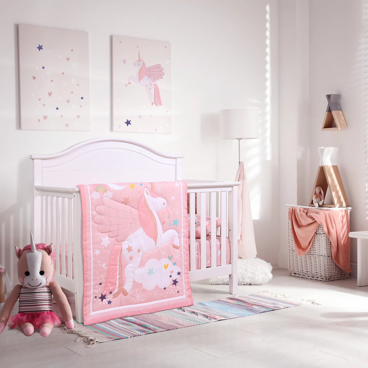 3-Piece Pink Unicorn Crib Bedding Set R781738
