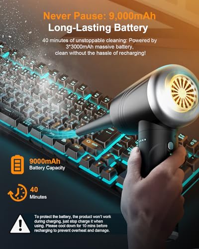 11-in-1 Compressed Air Duster, 3-Gear Adjustable 120000 RPM Electric Air Duster with LED Light, 9000mAh Cordless M2480